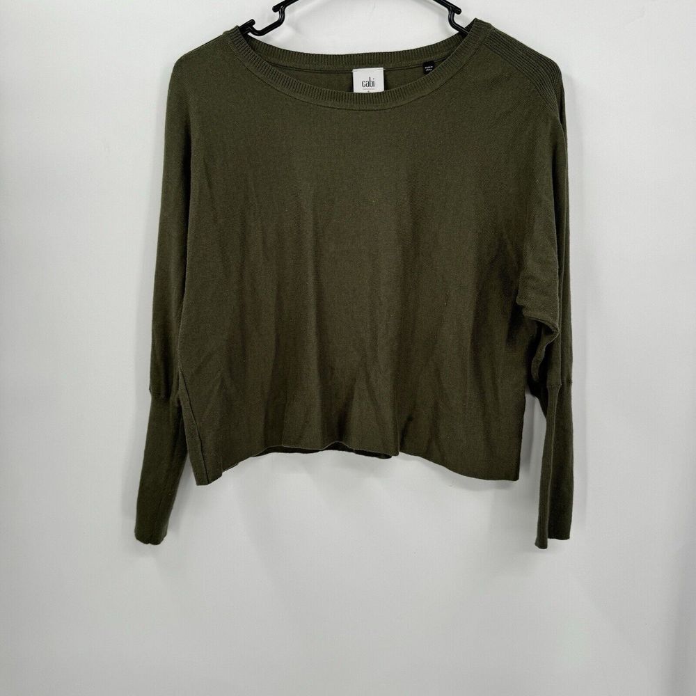 Cabi Small Sweater Womens Olive Green Cropped‎ Long Sleeve Ribbed Cuffs 5461
